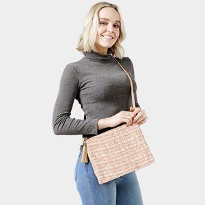 Pink Tweed Lurex Crossbody / Clutch Bag